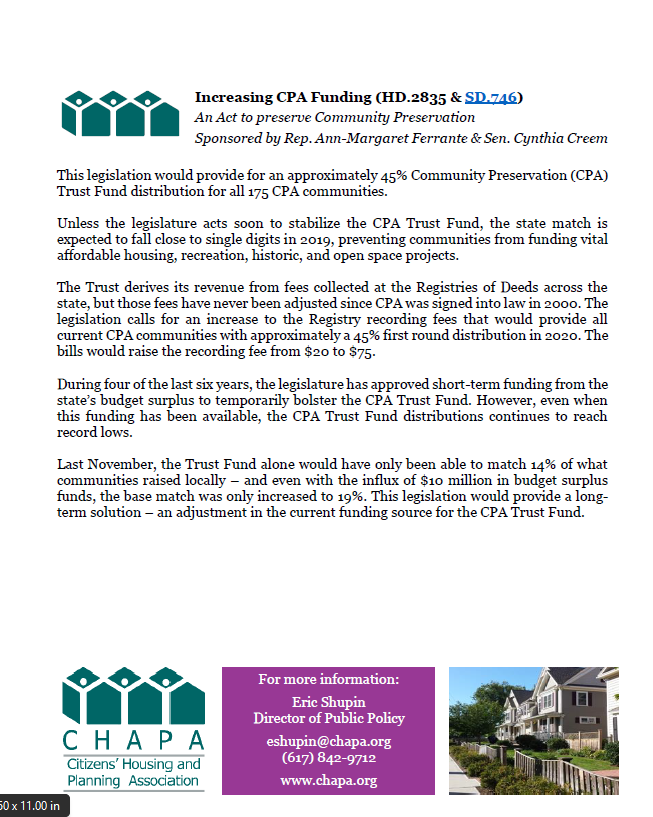 Increase CPA Funding Legislation Fact Sheet (HD.2835 & SD.746)