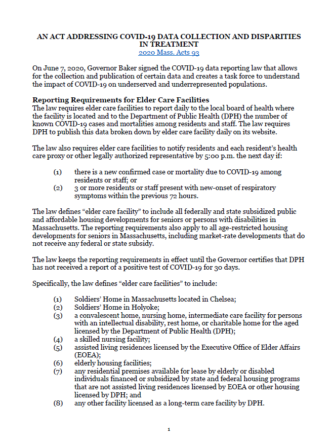 Summary of COVID-19 Data Reporting Law