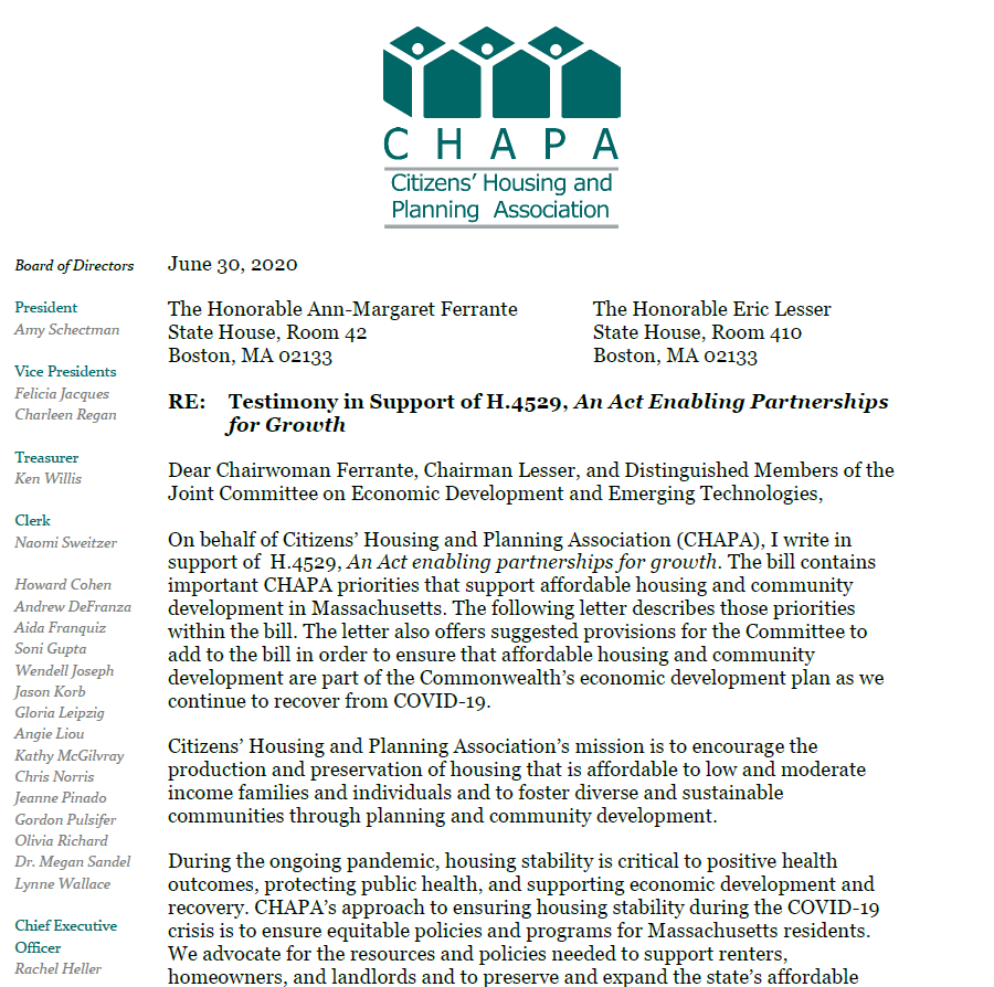 CHAPA Economic Development Bill Testimony, H.4529