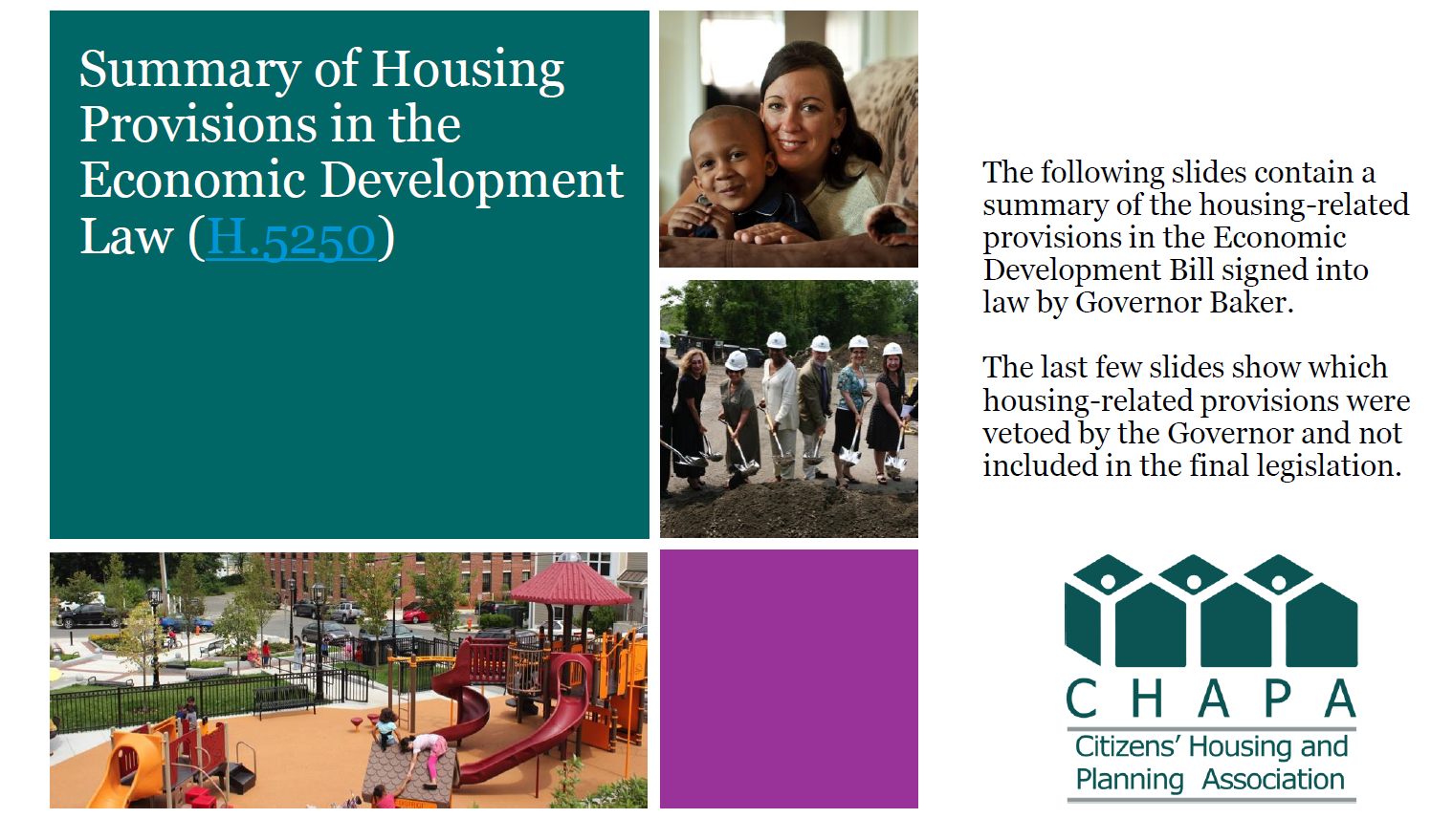 Summary of Housing Provisions in Final Economic Development Bill