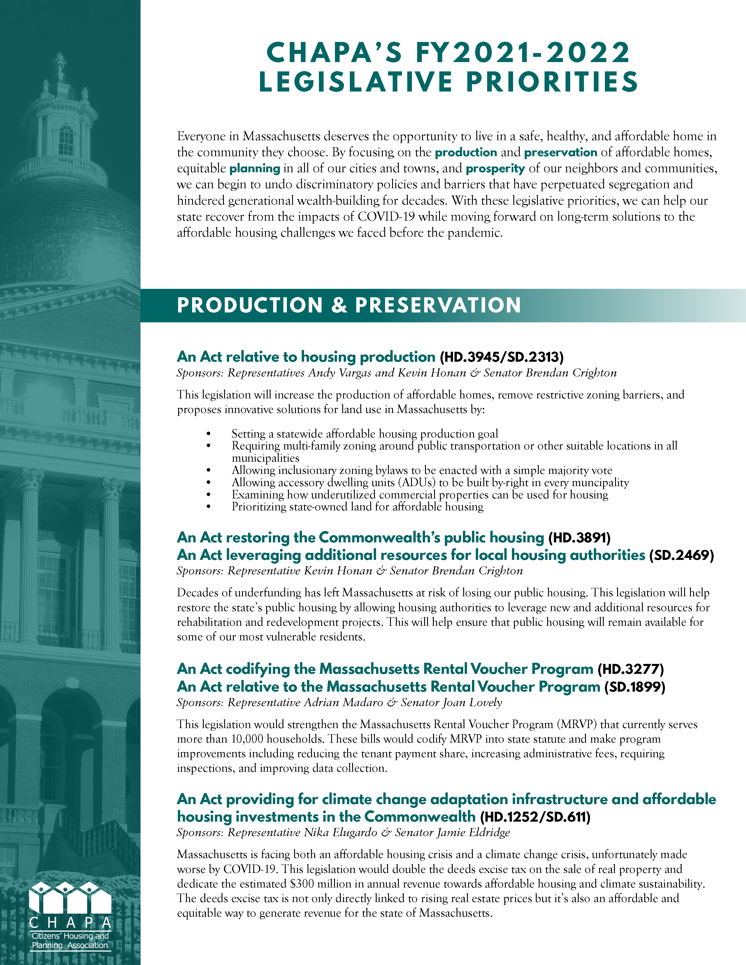 CHAPA 2021–2022 State Legislative Agenda