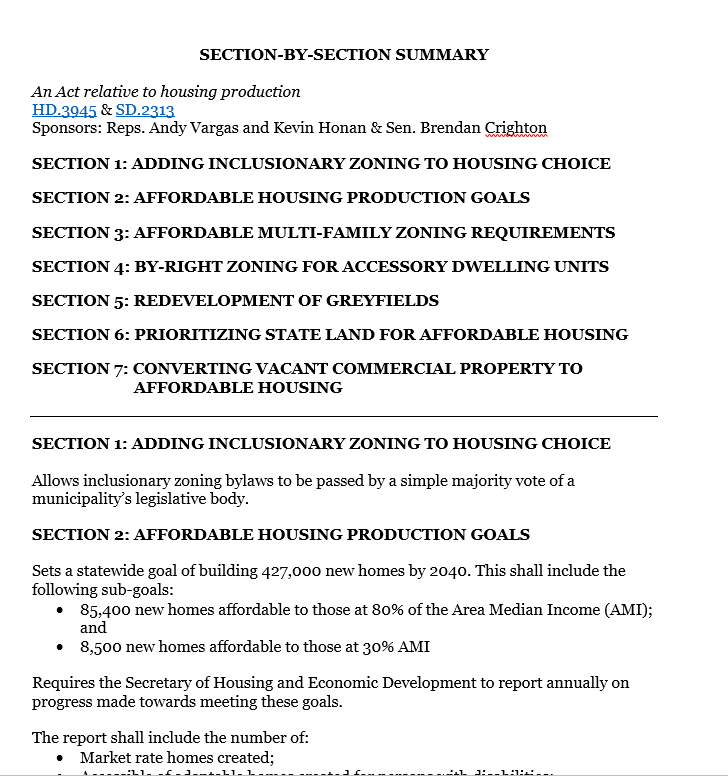 Summary CHAPA Affordable Housing Production Bill HD.3945 & SD.2313